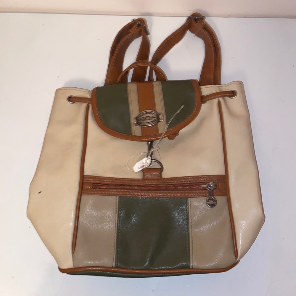 NOS The Original Arizona Jean Co. vinyl. Vintage 90’s backpack Beige & Green